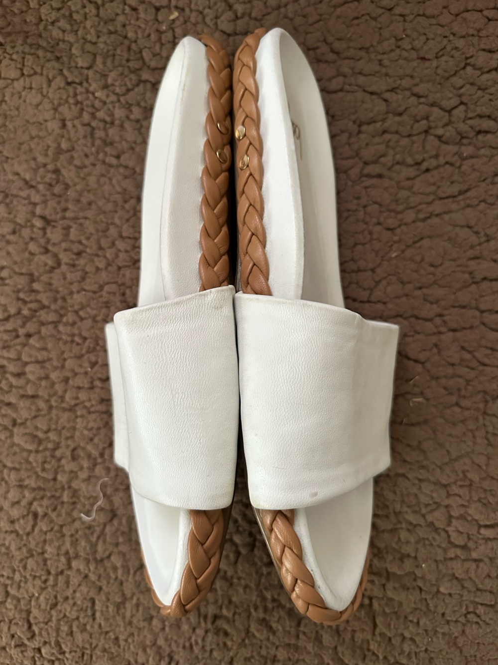 Beek White Leather Braided Jute Slides Sandals Size 8 - Picture 2 of 7